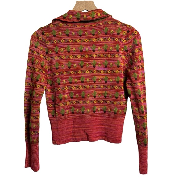 Zara pink 60s mod cactus cardigan jacquard knit button up sweater funky design - Picture 9 of 10